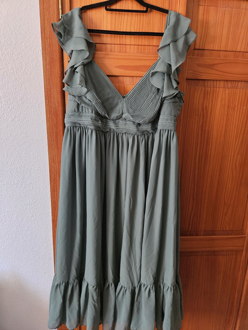 Birdy Grey Olive Green Ruffle V-Neck Maxi Dress